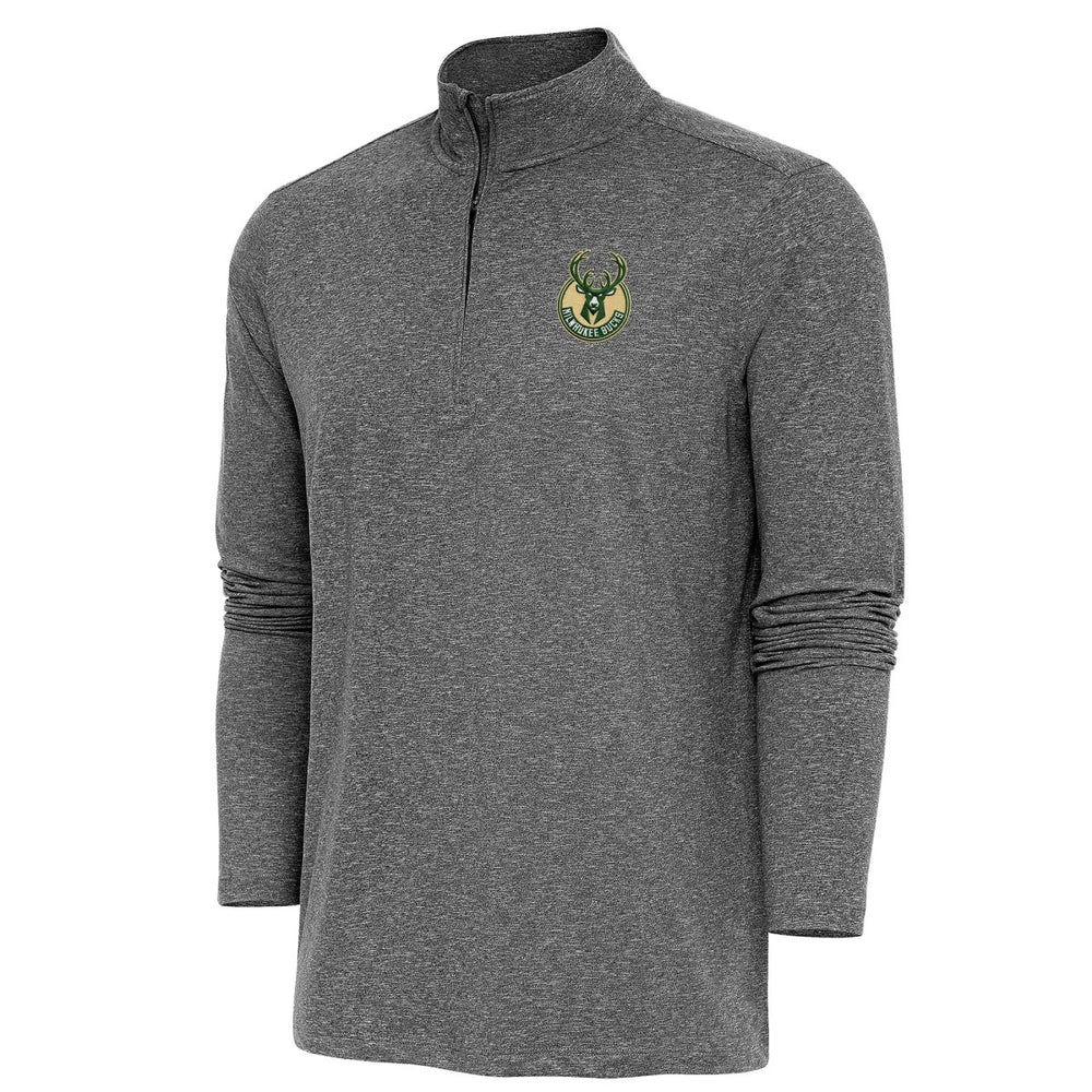 NBA - Milwaukee Bucks Antigua Hunk Quarter-Zip Pullover Top - Heather Black