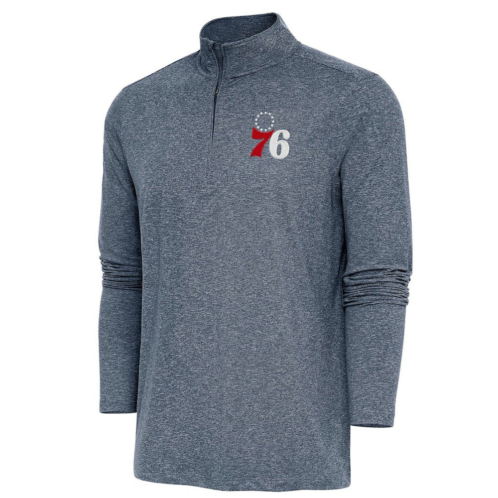 NBA - Philadelphia 76ers Antigua Hunk Quarter-Zip Pullover Top - Heather Navy