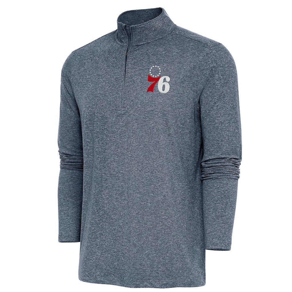 NBA - Philadelphia 76ers Antigua Hunk Quarter-Zip Pullover Top - Heather Navy