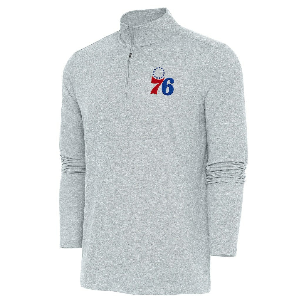 NBA - Philadelphia 76ers Antigua Hunk Quarter-Zip Pullover Top - Heather Gray
