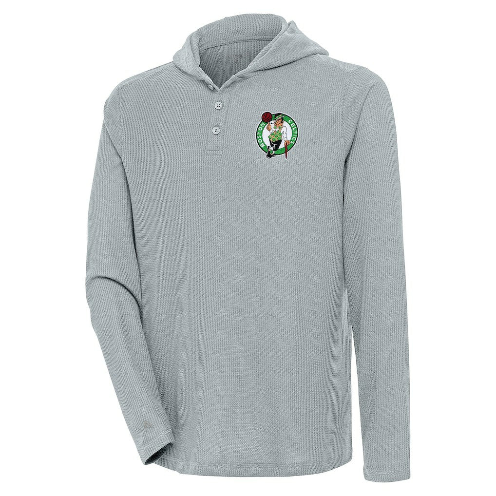 NBA - Boston Celtics Antigua Strong Hold Long Sleeve Henley Hoodie T-Shirt - Gray