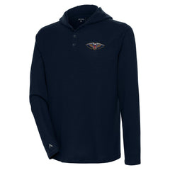 NBA - New Orleans Pelicans Antigua Strong Hold Long Sleeve Henley Hoodie T-Shirt - Navy