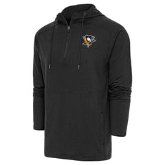 Pittsburgh Penguins Antigua Spikes Raglan Quarter-Zip Hoodie Heather Black