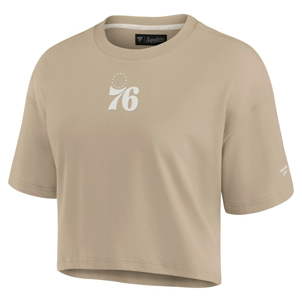 Fanatics - Philadelphia 76ers Women's Elements Super Soft Boxy Cropped T-Shirt - Khaki