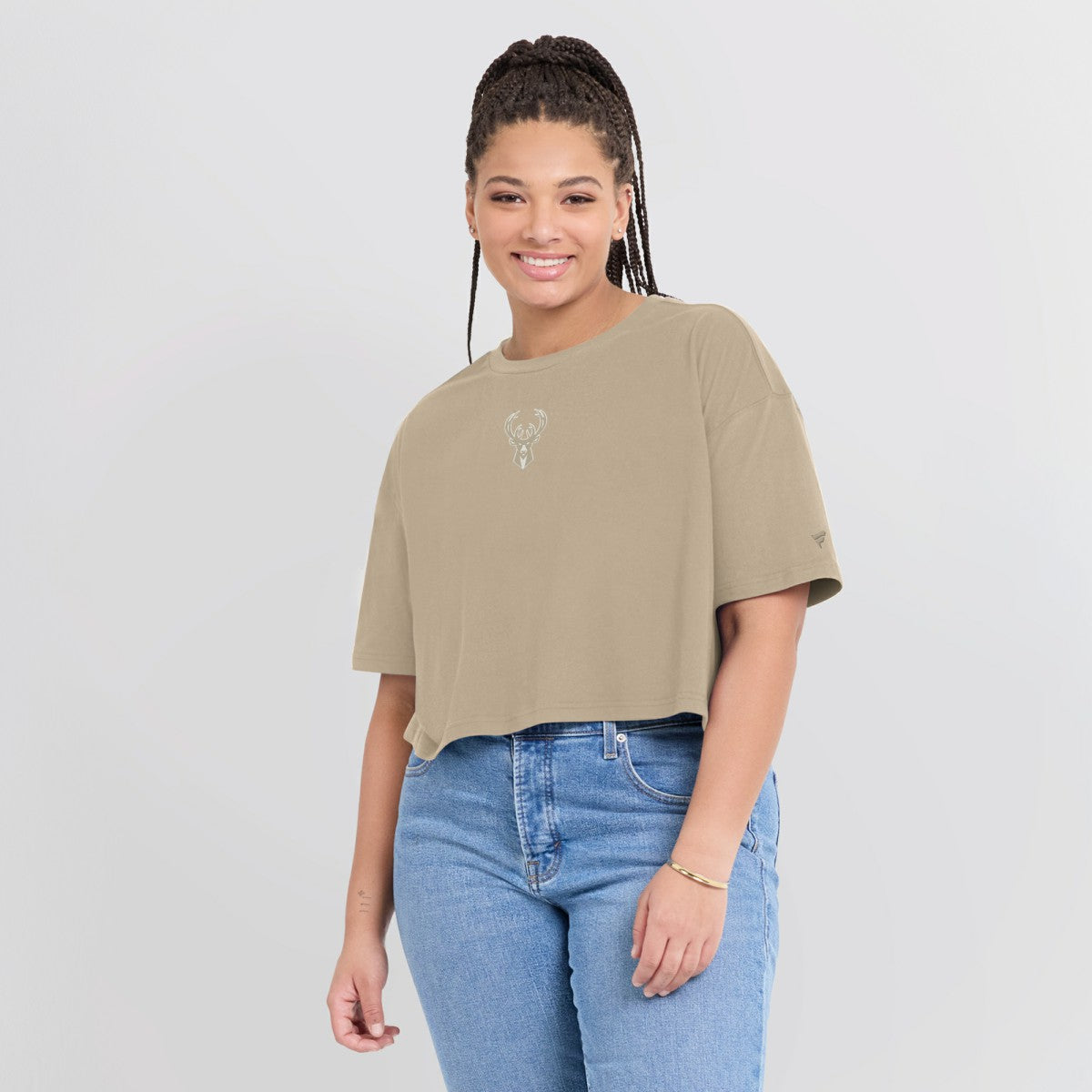 Fanatics - Milwaukee Bucks Women's Elements Super Soft Boxy Cropped T-Shirt - Khaki
