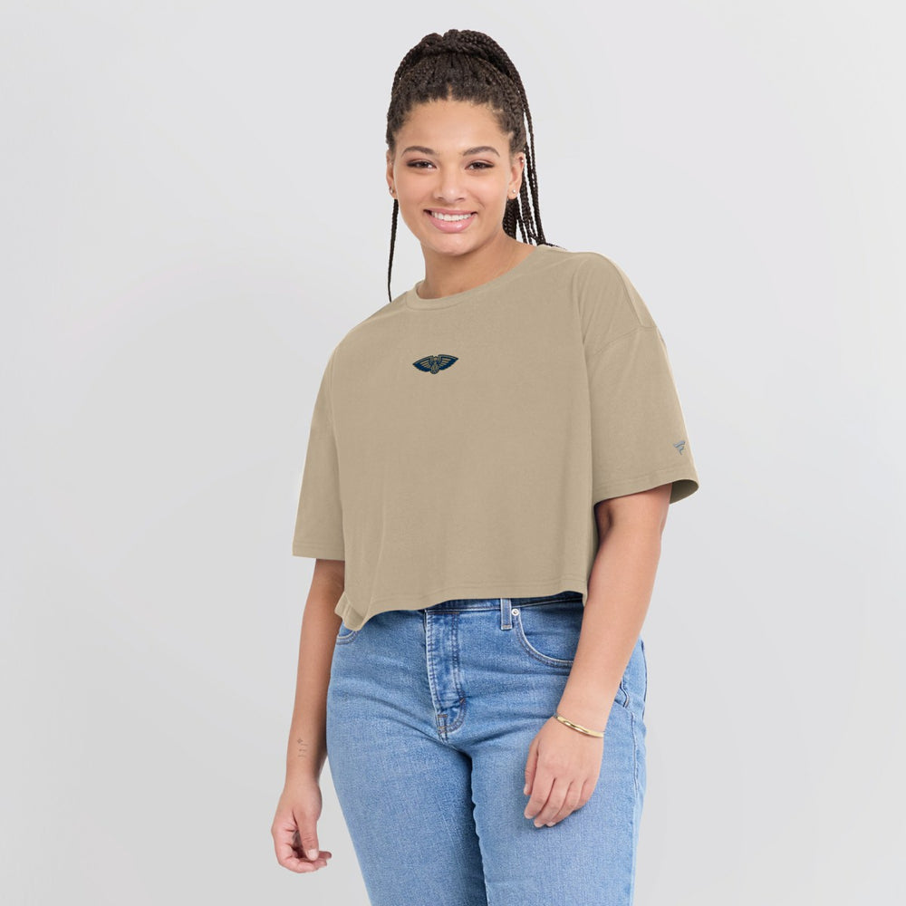 Fanatics - New Orleans Pelicans Women's Elements Super Soft Boxy Cropped T-Shirt - Khaki