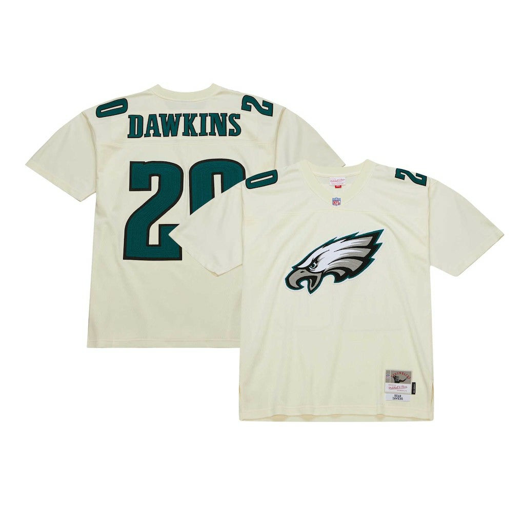 Brian Dawkins Philadelphia Eagles Chainstitch Legacy Jersey Cream - Mitchell & Ness