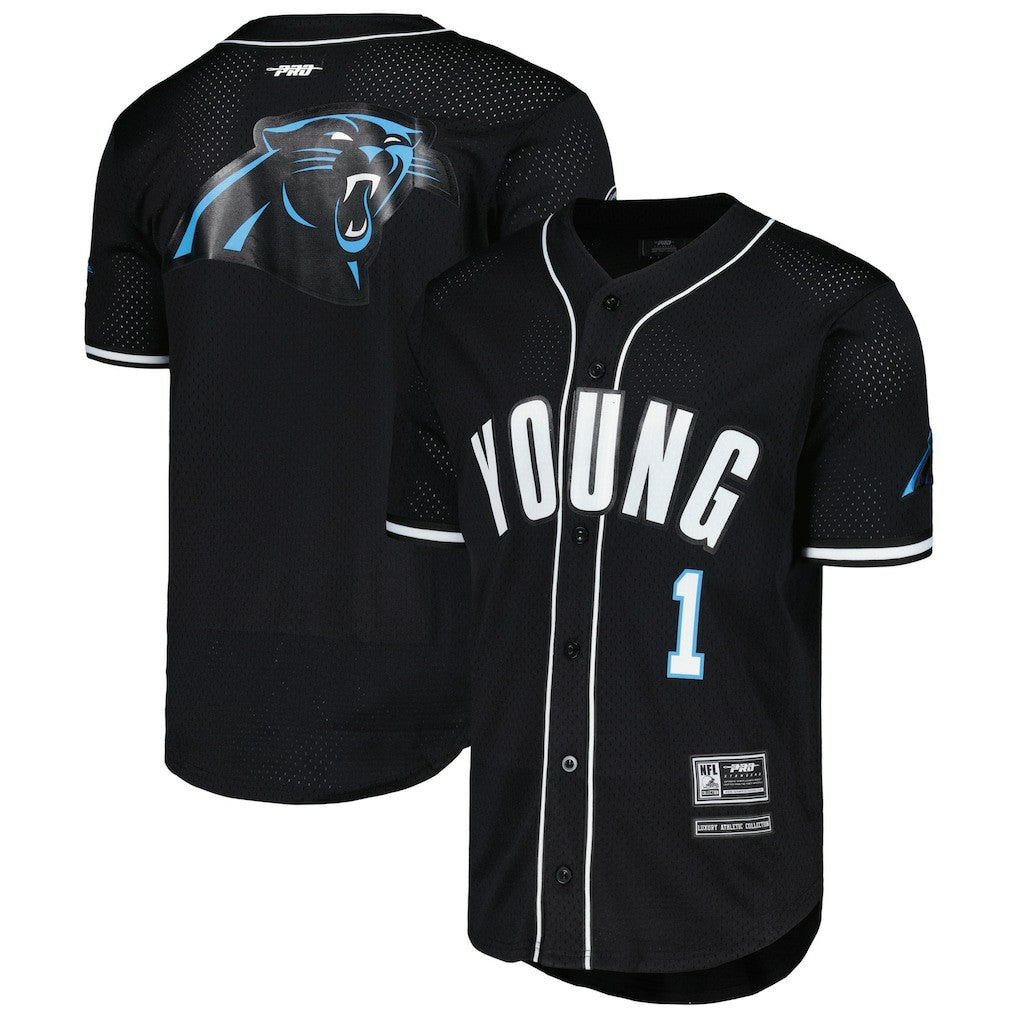 Bryce Young Carolina Panthers Pro Standard Mesh Baseball Button-Up T-Shirt Black - NFL