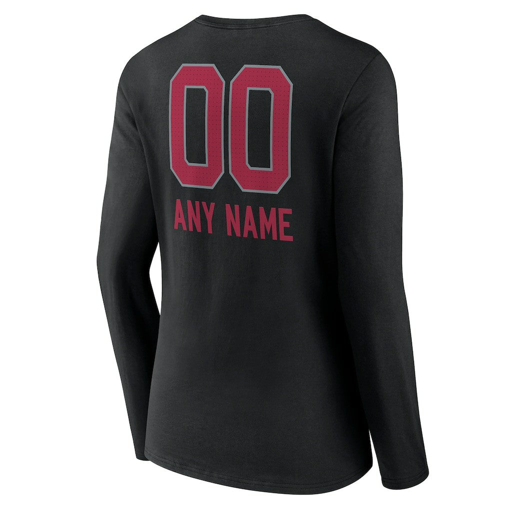 Arizona Cardinals Women's Personalized Name & Number Team Wordmark Long Sleeve V-Neck T-Shirt Black - NFL