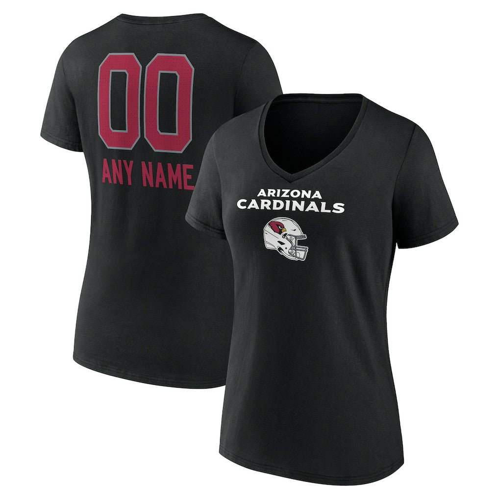 Arizona Cardinals Women's Personalized Name & Number Team Wordmark V-Neck T-Shirt Black - NFL