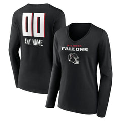 Atlanta Falcons Women's Personalized Name & Number Team Wordmark Long Sleeve V-Neck T-Shirt Black - NFL