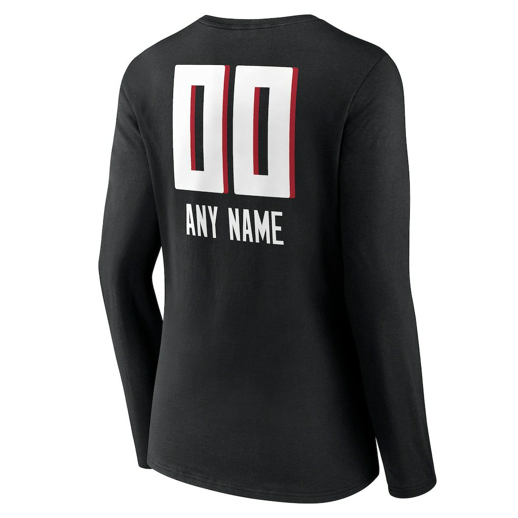 Atlanta Falcons Women's Personalized Name & Number Team Wordmark Long Sleeve V-Neck T-Shirt Black - NFL
