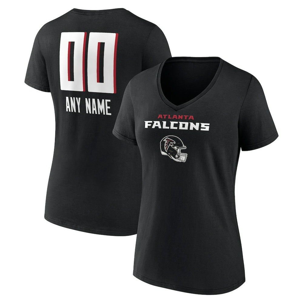 Atlanta Falcons Women's Personalized Name & Number Team Wordmark V-Neck T-Shirt Black - NFL