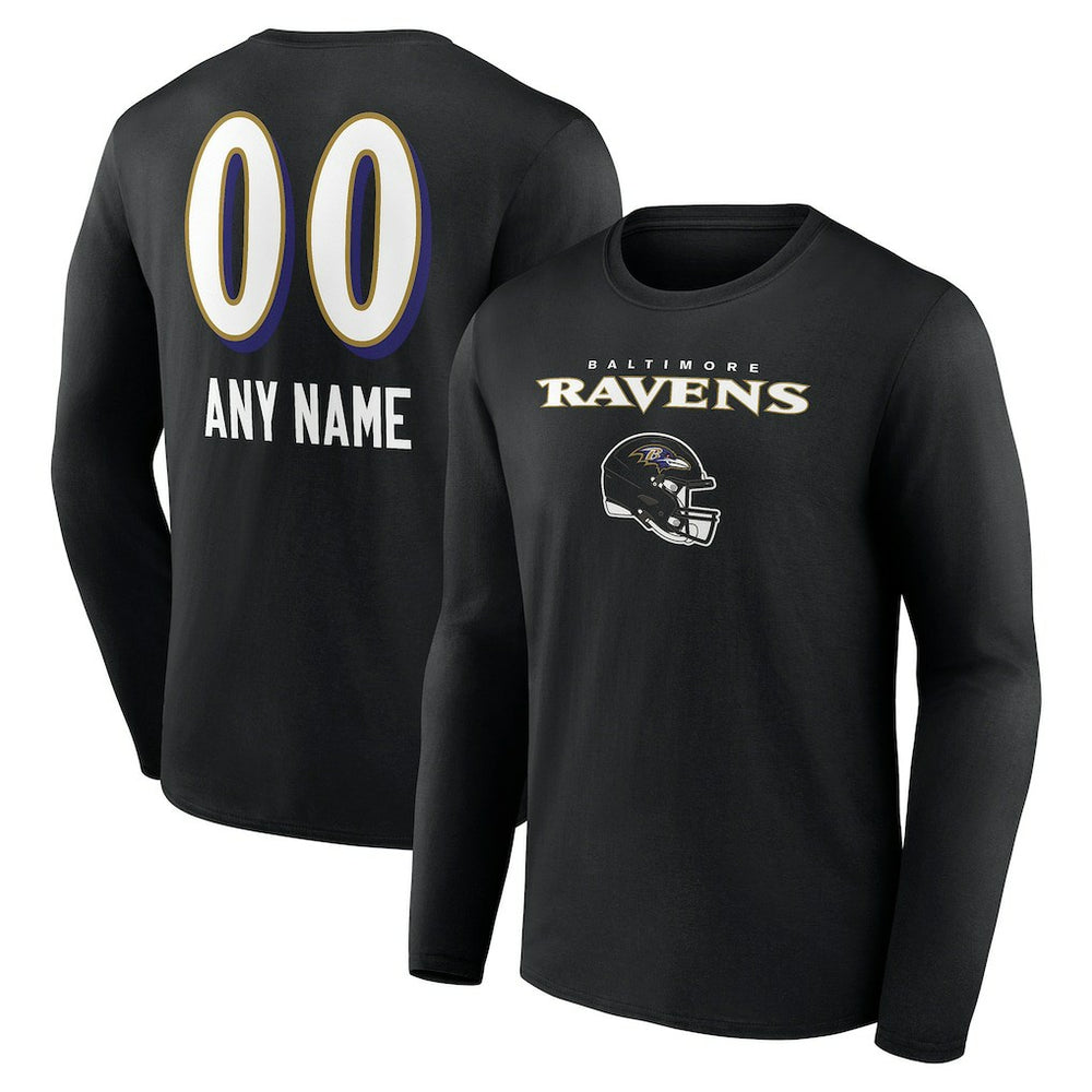 Baltimore Ravens Personalized Name & Number Team Wordmark Long Sleeve T-Shirt Black - NFL