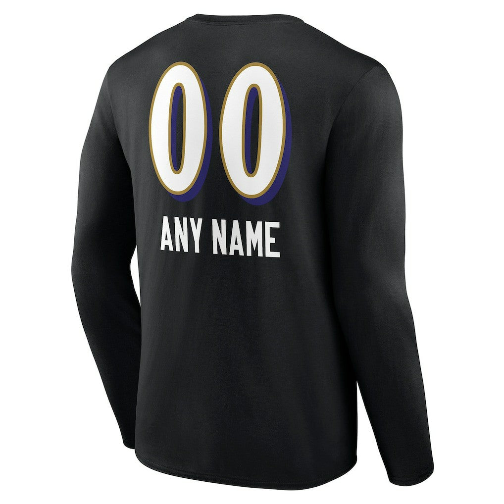 Baltimore Ravens Personalized Name & Number Team Wordmark Long Sleeve T-Shirt Black - NFL