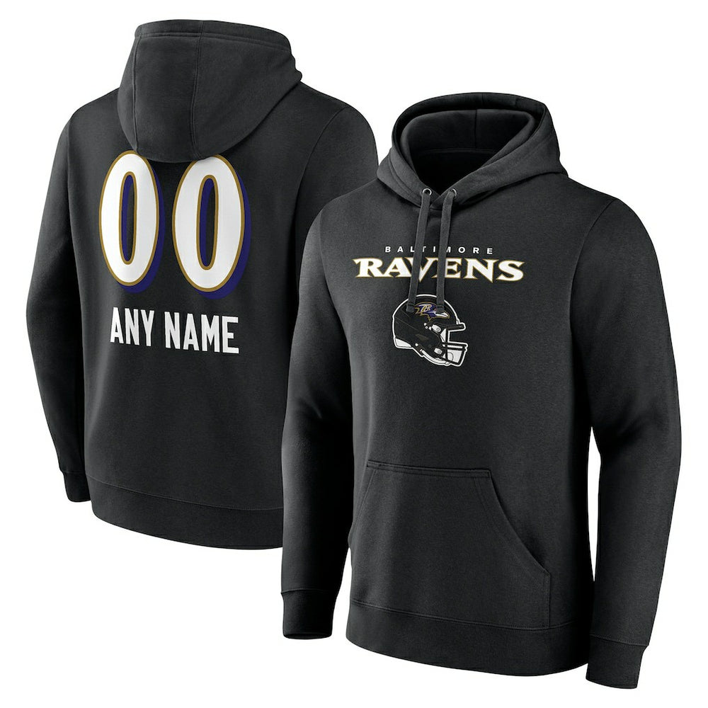 Baltimore Ravens Personalized Name & Number Team Wordmark Pullover Hoodie Black - NFL