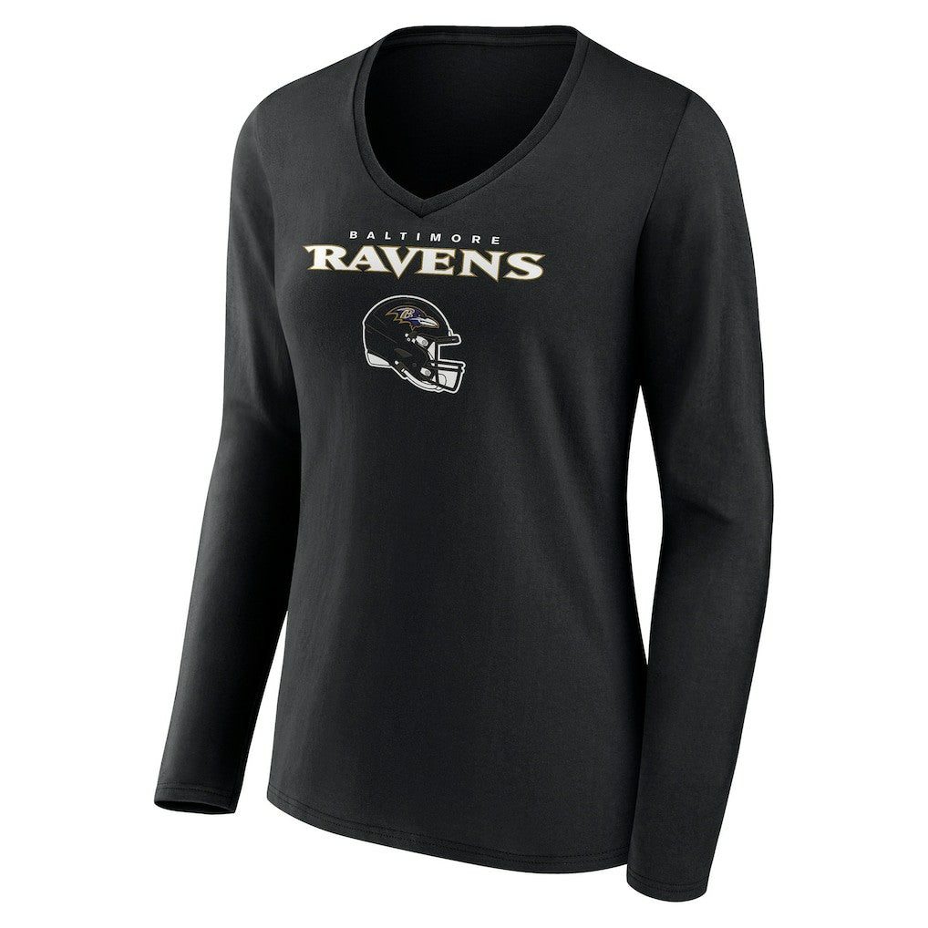 Baltimore Ravens Women's Personalized Name & Number Team Wordmark Long Sleeve V-Neck T-Shirt Black - NFL