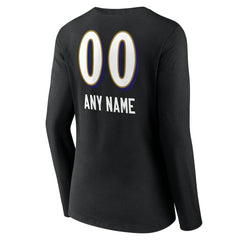 Baltimore Ravens Women's Personalized Name & Number Team Wordmark Long Sleeve V-Neck T-Shirt Black - NFL