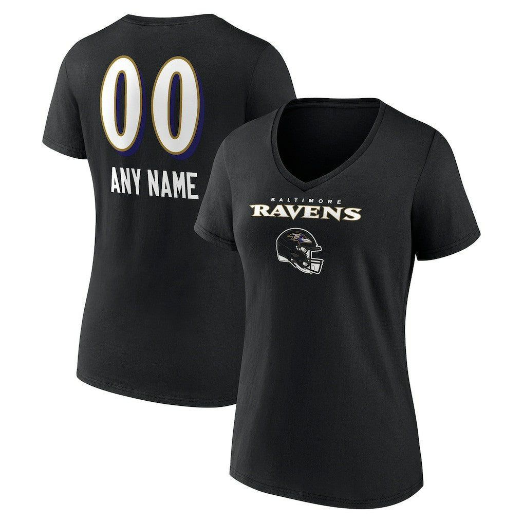 Baltimore Ravens Women's Personalized Name & Number Team Wordmark V-Neck T-Shirt Black - NFL