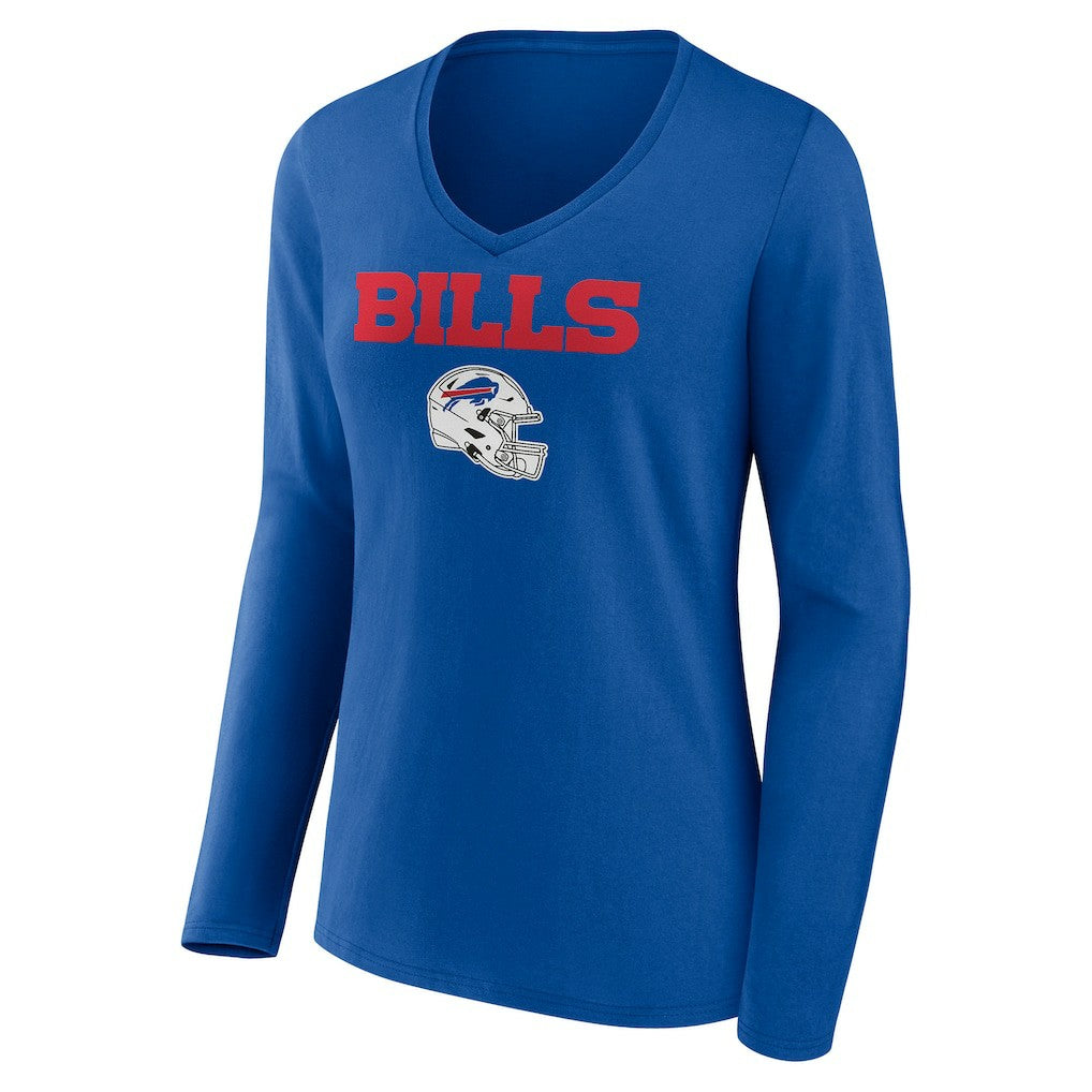 Buffalo Bills Women's Personalized Name & Number Team Wordmark Long Sleeve V-Neck T-Shirt Royal - NFL