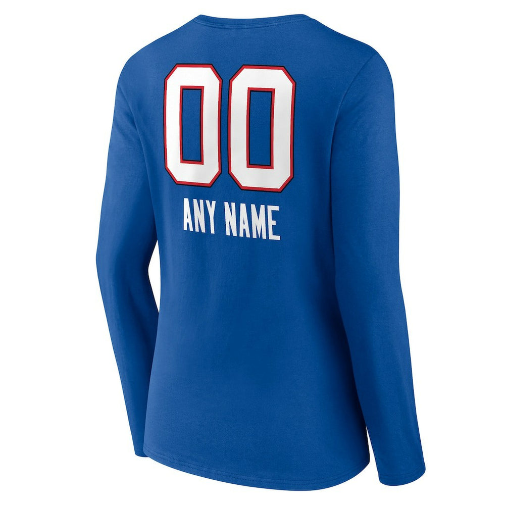 Buffalo Bills Women's Personalized Name & Number Team Wordmark Long Sleeve V-Neck T-Shirt Royal - NFL