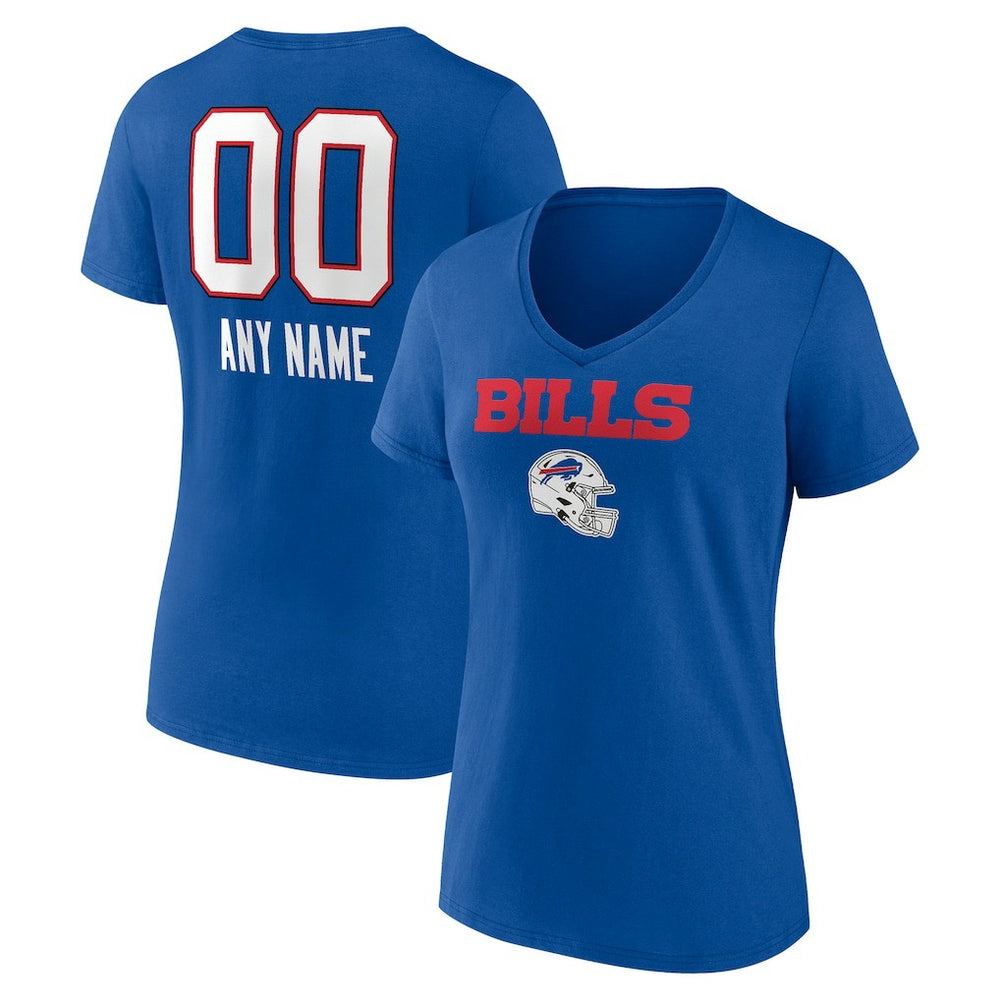 Buffalo Bills Women's Personalized Name & Number Team Wordmark V-Neck T-Shirt Royal - NFL
