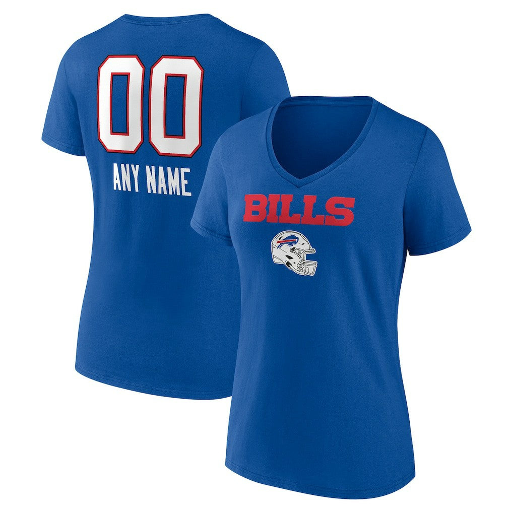 Buffalo Bills Women's Personalized Name & Number Team Wordmark V-Neck T-Shirt Royal - NFL