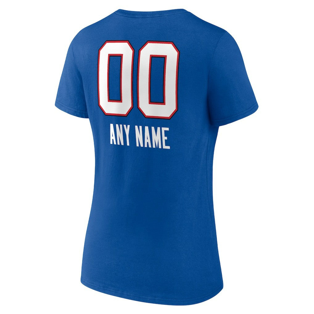 Buffalo Bills Women's Personalized Name & Number Team Wordmark V-Neck T-Shirt Royal - NFL