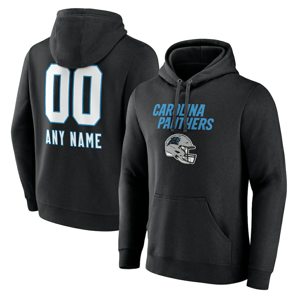 Carolina Panthers Personalized Name & Number Team Wordmark Pullover Hoodie Black - NFL