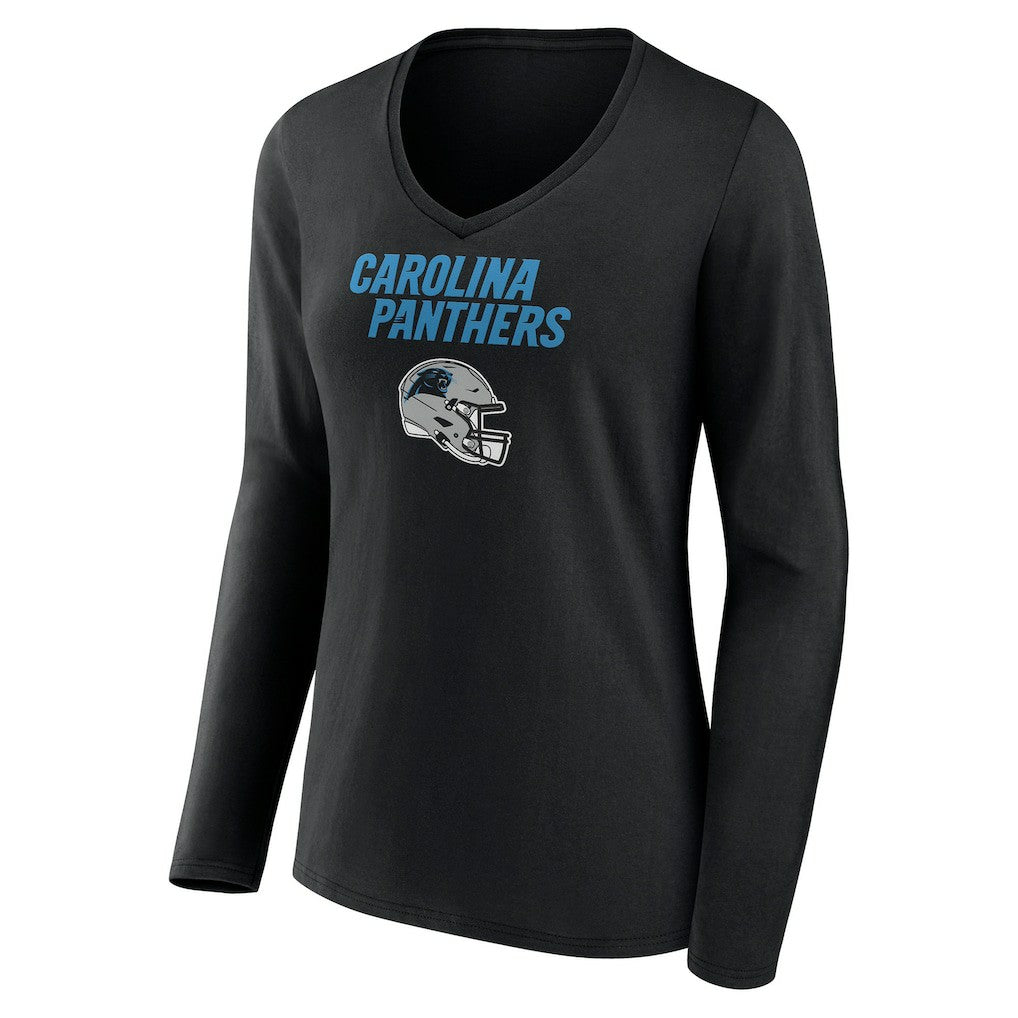 Carolina Panthers Women's Personalized Name & Number Team Wordmark Long Sleeve V-Neck T-Shirt Black - NFL