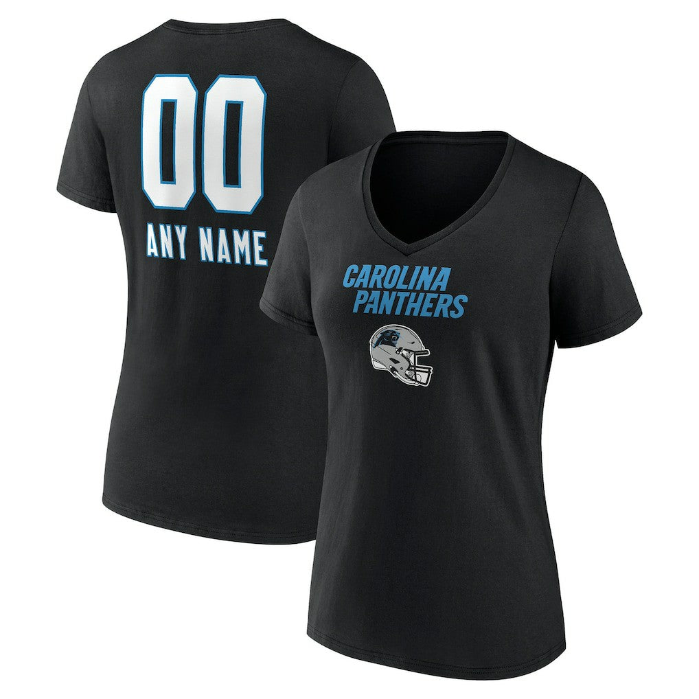 Carolina Panthers Women's Personalized Name & Number Team Wordmark V-Neck T-Shirt Black - NFL