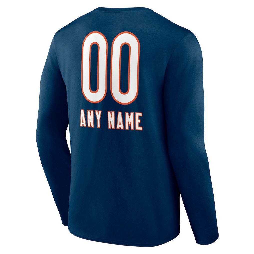 Chicago Bears Personalized Name & Number Team Wordmark Long Sleeve T-Shirt Navy - NFL