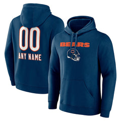 Chicago Bears Personalized Name & Number Team Wordmark Pullover Hoodie Navy - NFL