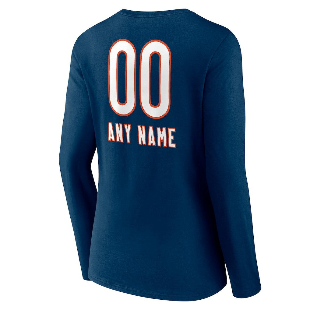 Chicago Bears Women's Personalized Name & Number Team Wordmark Long Sleeve V-Neck T-Shirt Navy - NFL