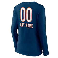 Chicago Bears Women's Personalized Name & Number Team Wordmark Long Sleeve V-Neck T-Shirt Navy - NFL