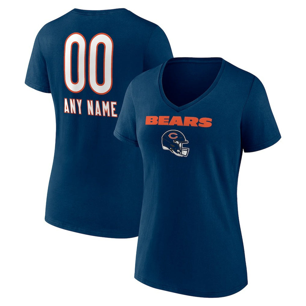 Chicago Bears Women's Personalized Name & Number Team Wordmark V-Neck T-Shirt Navy - NFL