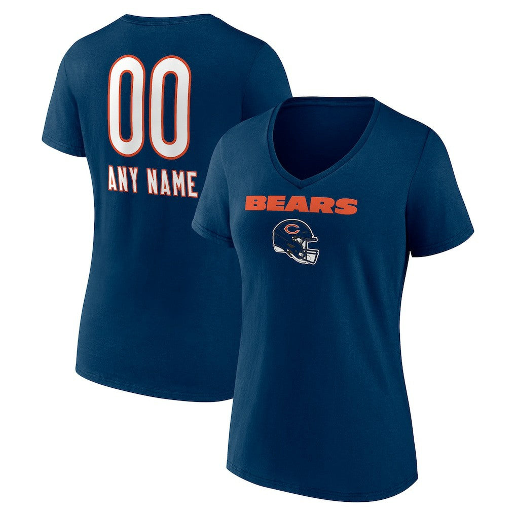 Chicago Bears Women's Personalized Name & Number Team Wordmark V-Neck T-Shirt Navy - NFL