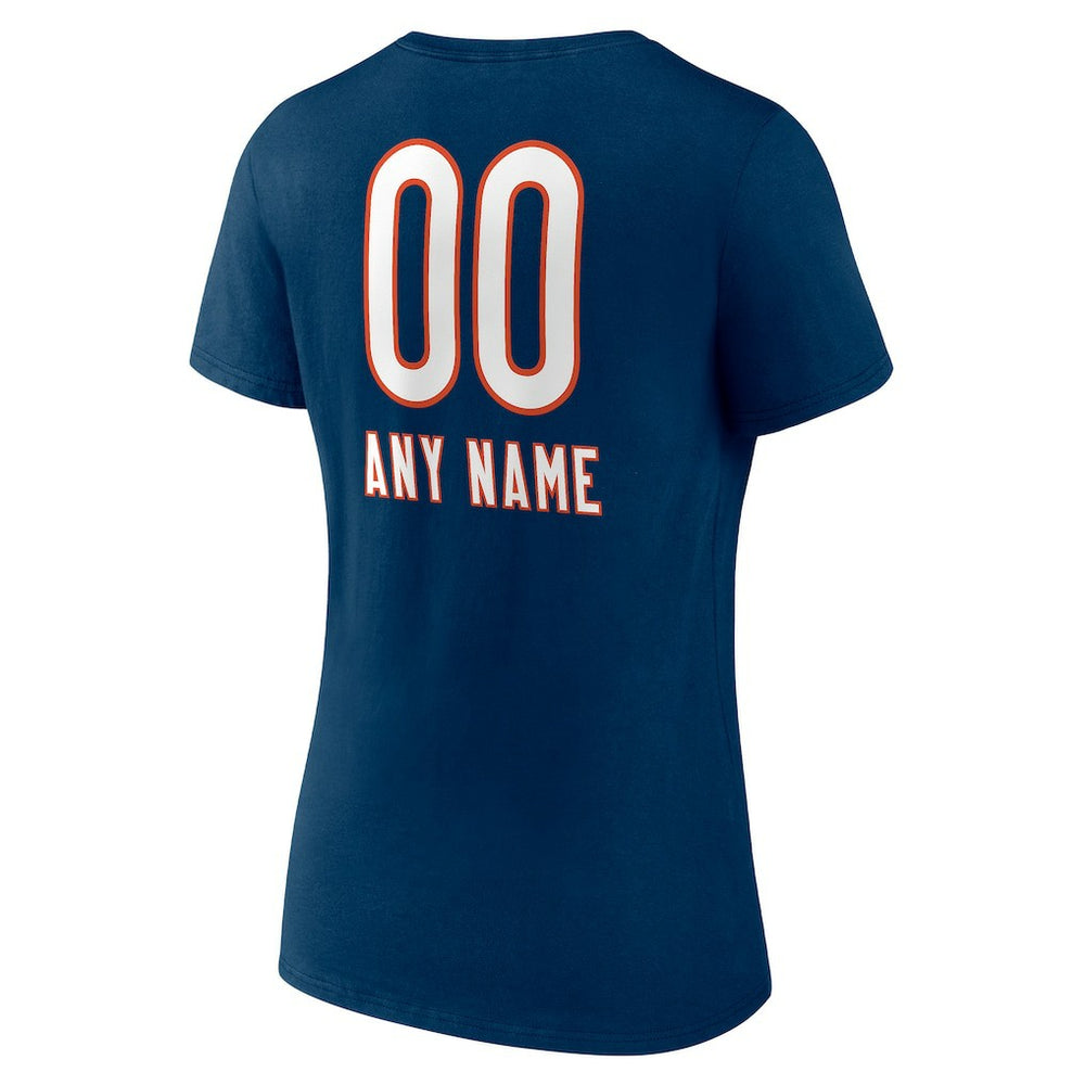 Chicago Bears Women's Personalized Name & Number Team Wordmark V-Neck T-Shirt Navy - NFL