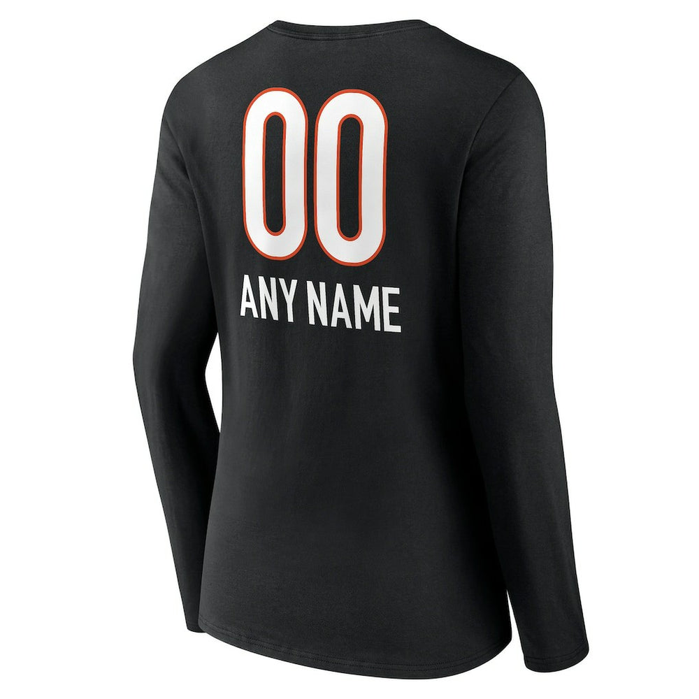 Cincinnati Bengals Women's Personalized Name & Number Team Wordmark Long Sleeve V-Neck T-Shirt Black - NFL