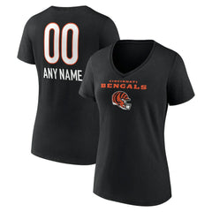 Cincinnati Bengals Women's Personalized Name & Number Team Wordmark V-Neck T-Shirt Black - NFL
