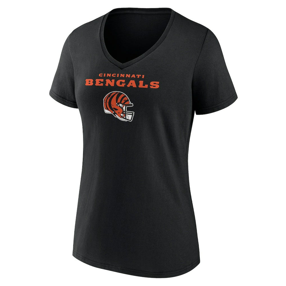 Cincinnati Bengals Women's Personalized Name & Number Team Wordmark V-Neck T-Shirt Black - NFL