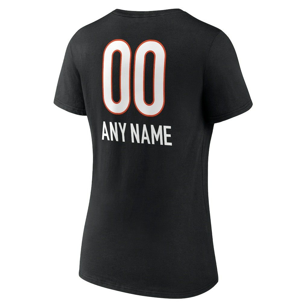 Cincinnati Bengals Women's Personalized Name & Number Team Wordmark V-Neck T-Shirt Black - NFL