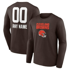 Cleveland Browns Personalized Name & Number Team Wordmark Long Sleeve T-Shirt Brown - NFL