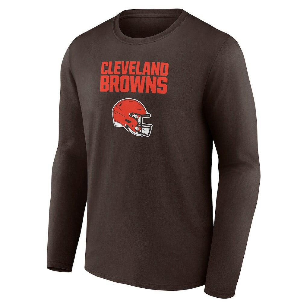 Cleveland Browns Personalized Name & Number Team Wordmark Long Sleeve T-Shirt Brown - NFL