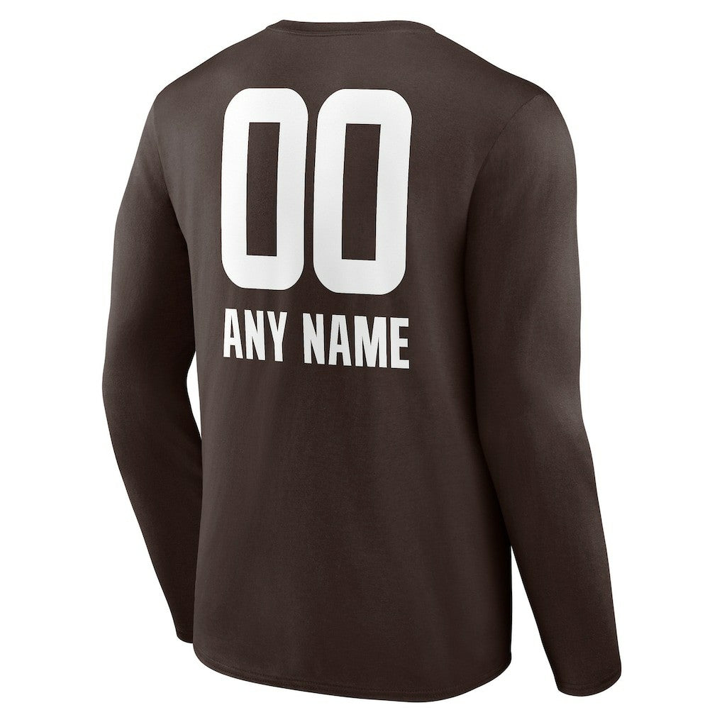Cleveland Browns Personalized Name & Number Team Wordmark Long Sleeve T-Shirt Brown - NFL