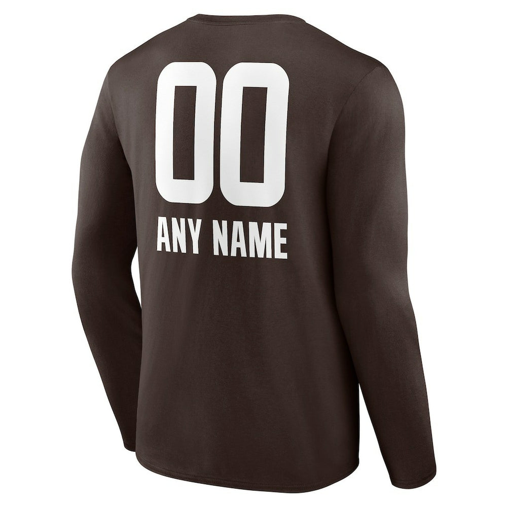 Cleveland Browns Personalized Name & Number Team Wordmark Long Sleeve T-Shirt Brown - NFL