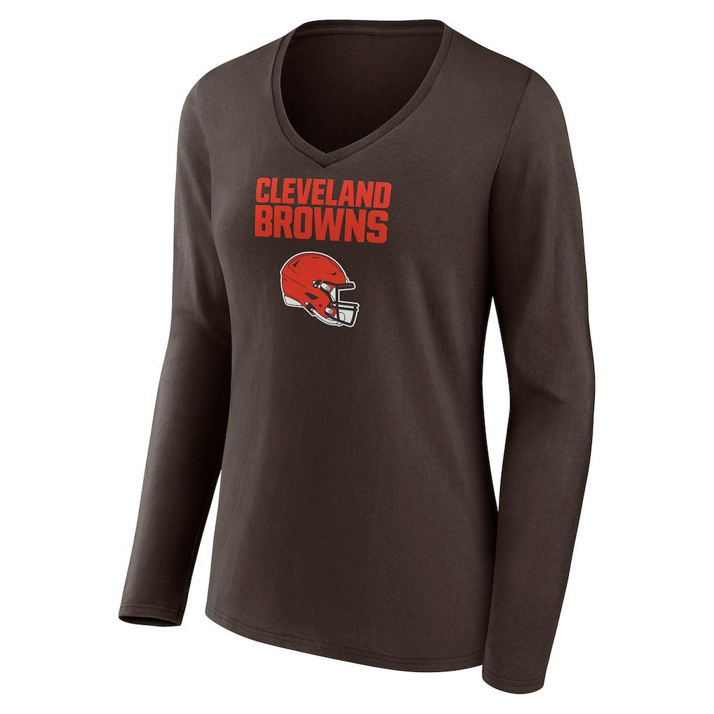 Cleveland Browns Women's Personalized Name & Number Team Wordmark Long Sleeve V-Neck T-Shirt Brown - NFL