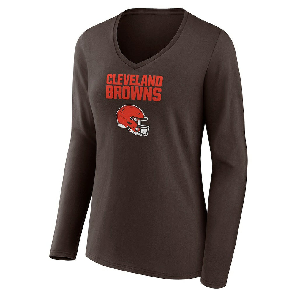 Cleveland Browns Women's Personalized Name & Number Team Wordmark Long Sleeve V-Neck T-Shirt Brown - NFL