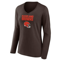 Cleveland Browns Women's Personalized Name & Number Team Wordmark Long Sleeve V-Neck T-Shirt Brown - NFL