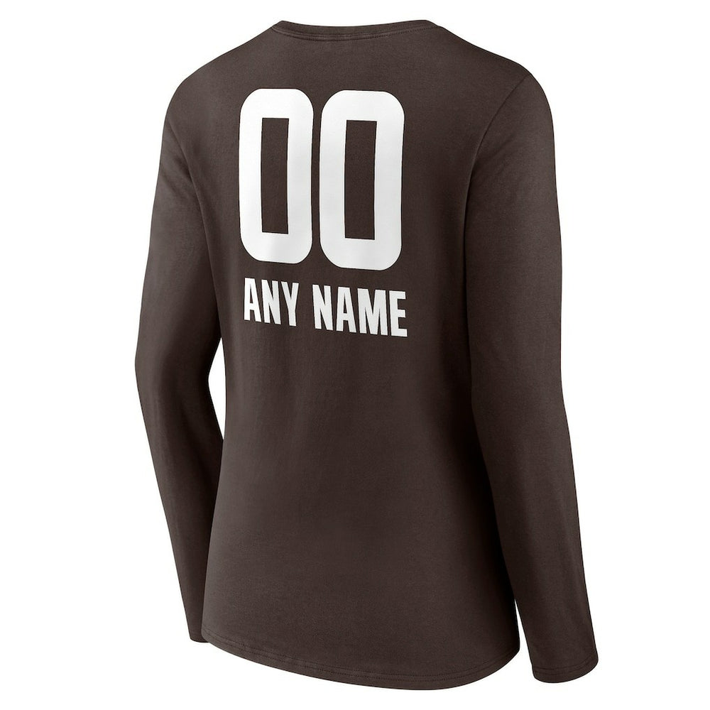 Cleveland Browns Women's Personalized Name & Number Team Wordmark Long Sleeve V-Neck T-Shirt Brown - NFL